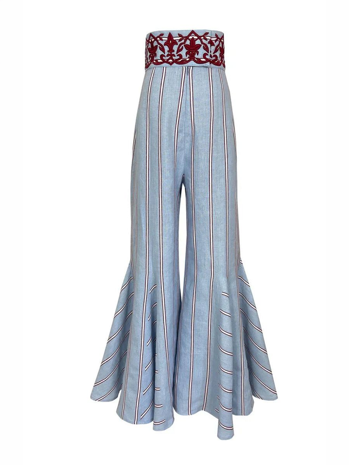 Blue Striped Wide-Leg Pants