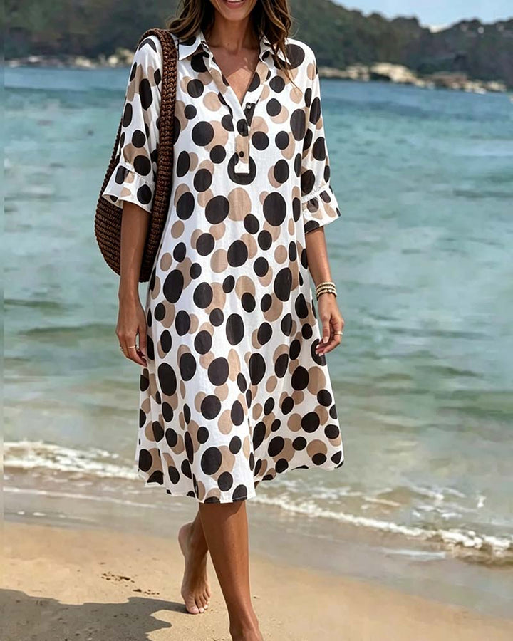 Elegant polka dot women's dress with fluid V-neck - Elena Harper