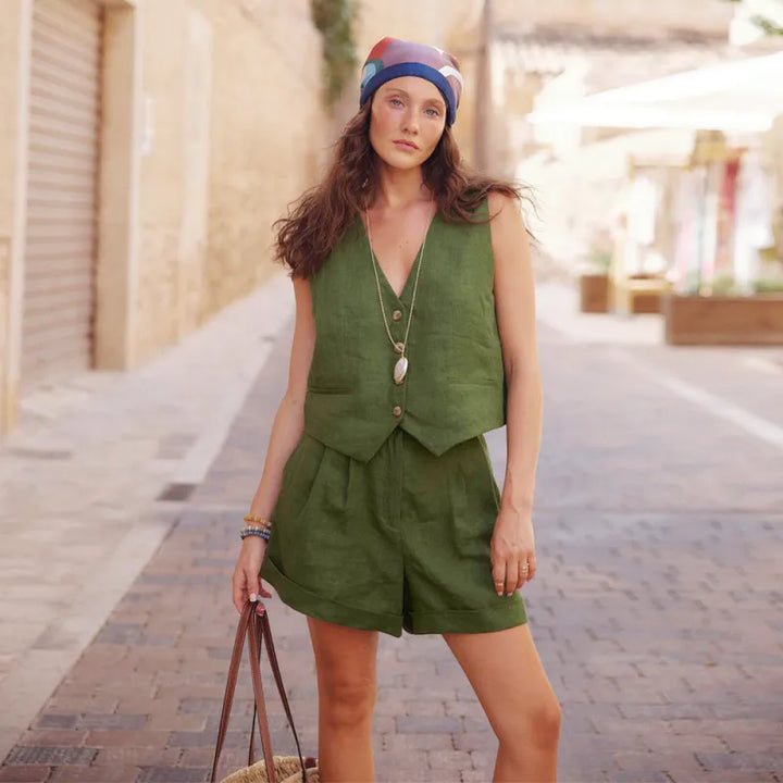 Selene - Green Cotton and Linen Set