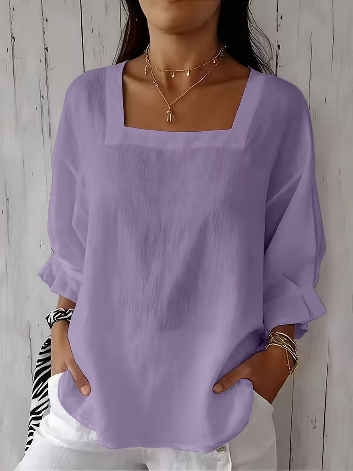 Women's Blouse with Square Neck and Long Sleeves