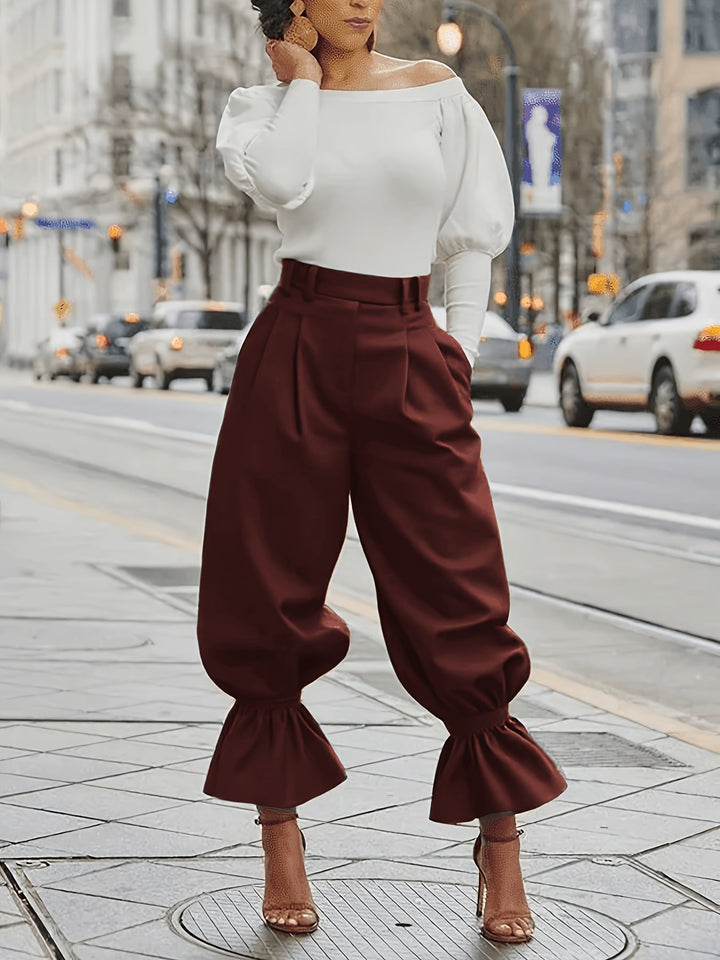 Maren Ruffled-Hem Wide-Leg Trousers, view 4 - Elena Harper