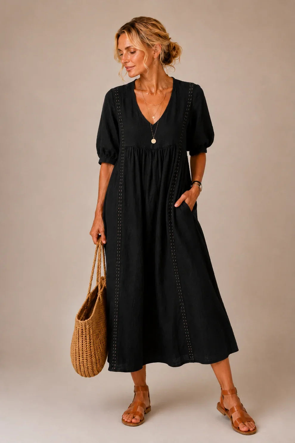 Natasja™ | Tummy-Hiding Midi Dress with V-Neck