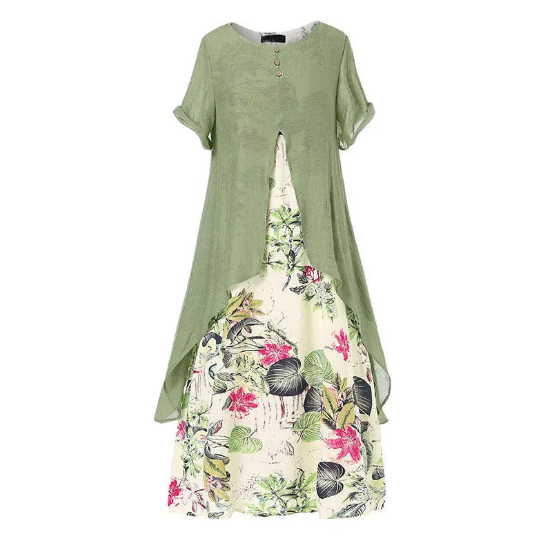 Layered Floral Print Women's Dress