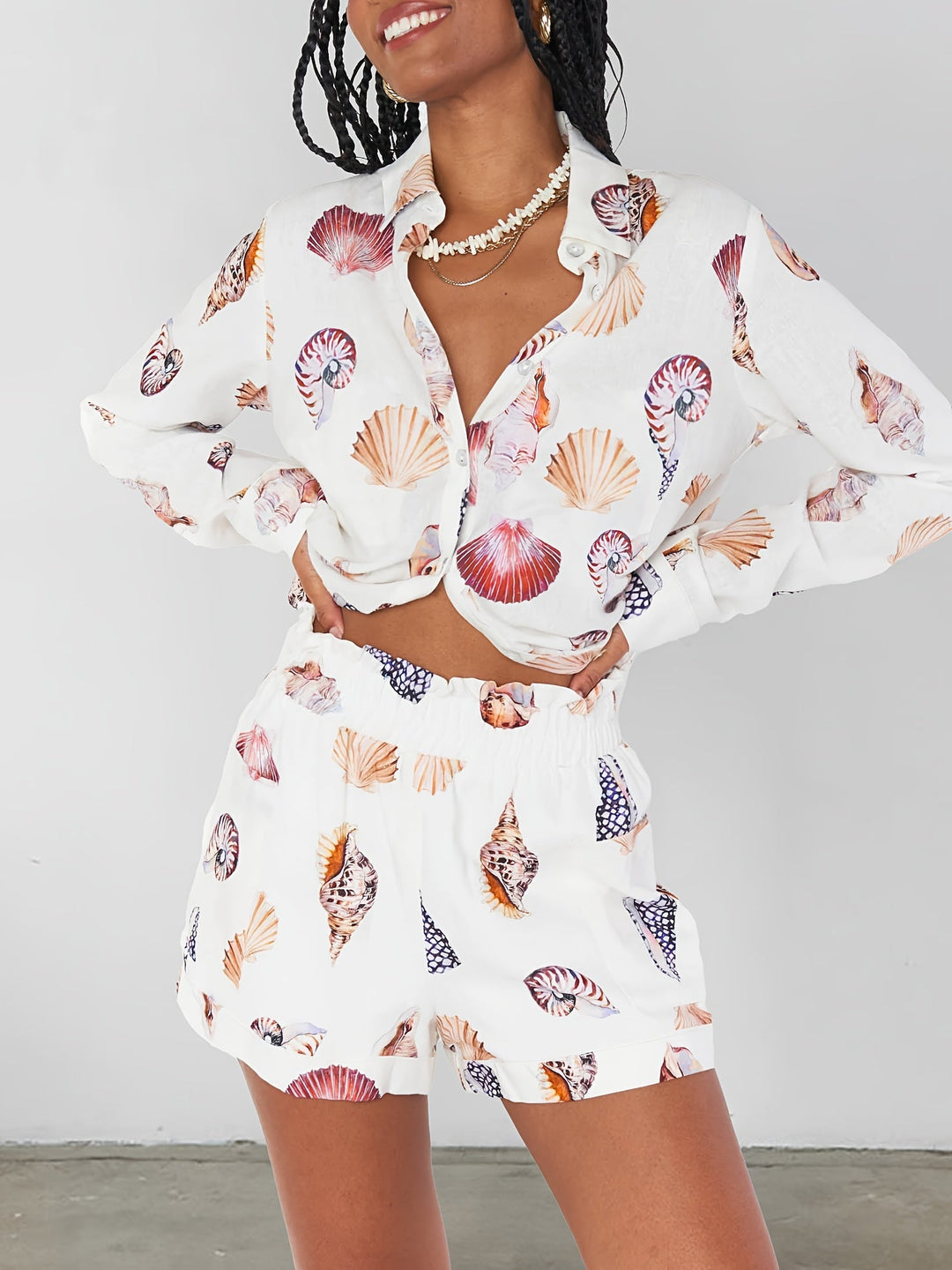 Shell Print Set Summer Set for Women Casual Summer Set, view 3 - Elena Harper