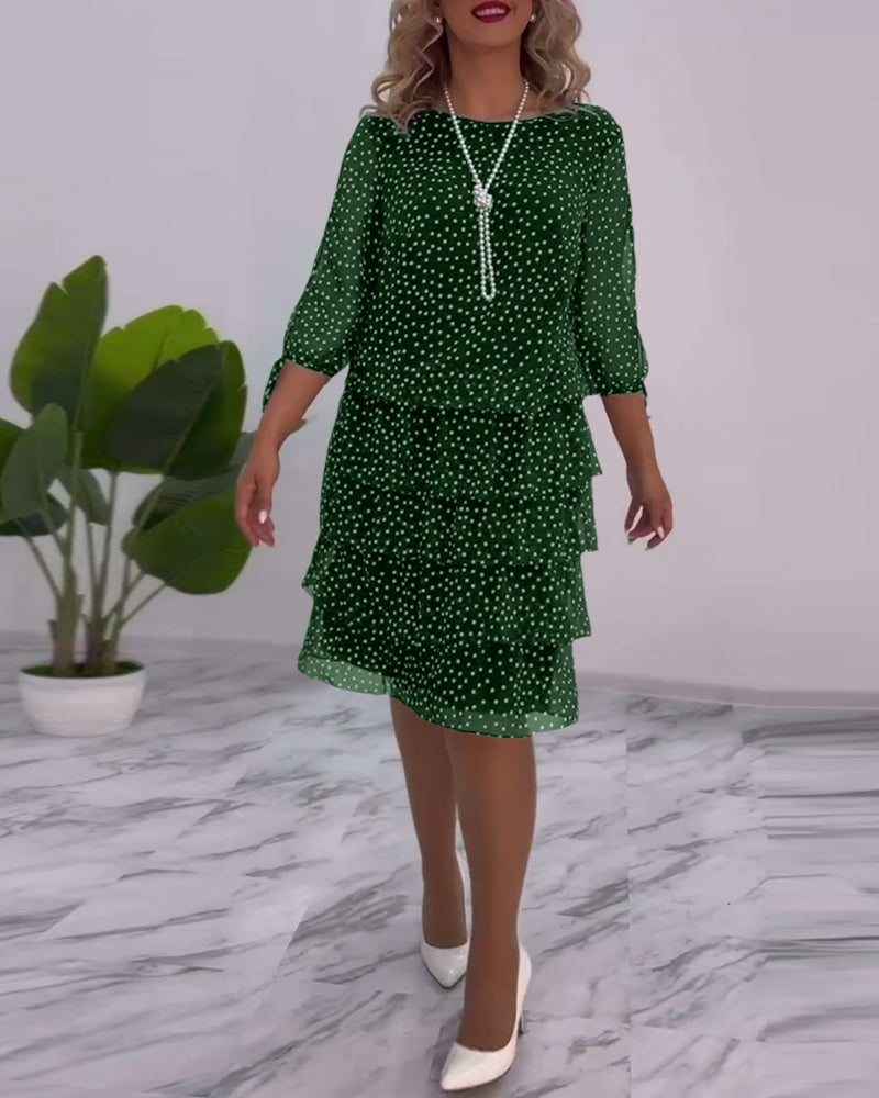 Women's Polka Dot Dress with Elegant Split Sleeves, view 10 - Elena Harper