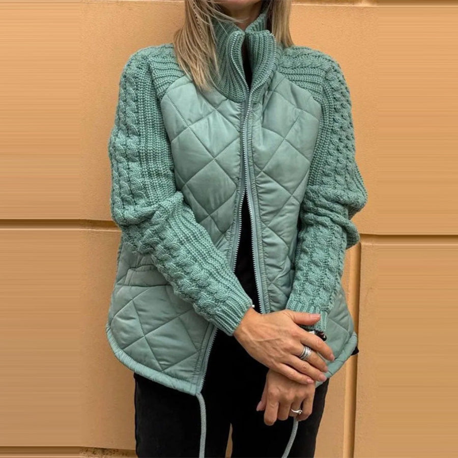 Women’s Padded Jacket with High Collar – Warm Zip-Up Knit Down Jacket