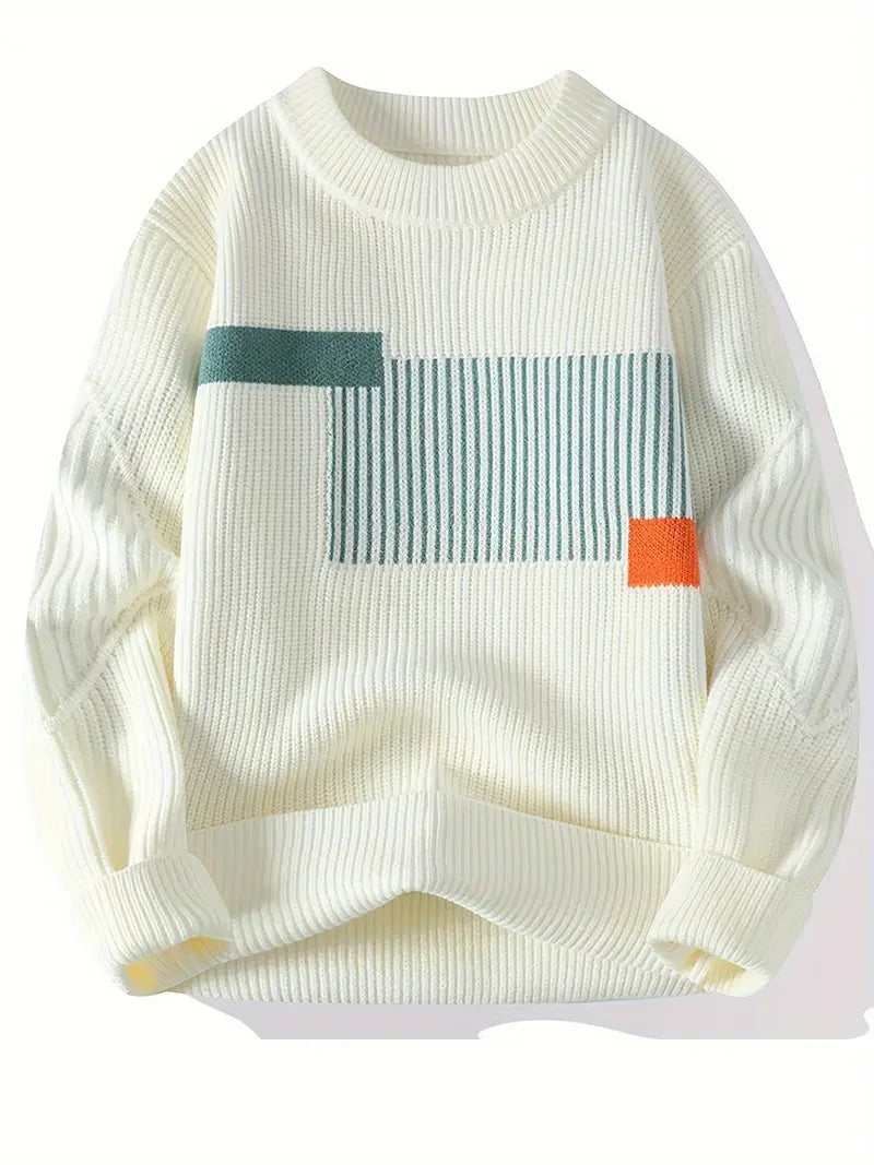 Arlen Elegant Long Sleeve Sweater with Geometric Pattern, view 3 - Elena Harper