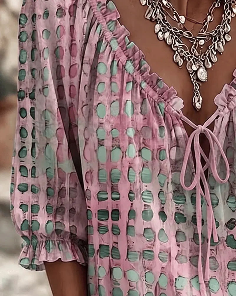 Flora - Soft-Touch Lace-Up V-Neck Blouse