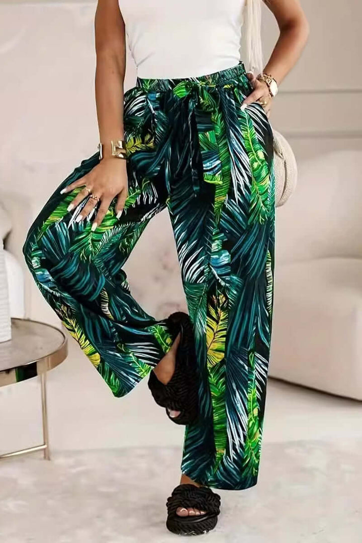 Tropical Print Wide-Leg Trousers, view 3 - Elena Harper