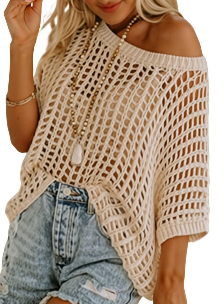 Danae - Casual Crochet Hollow Out Knit Top