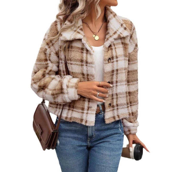 Women's Plaid Plush Jacket - Soft and Casual