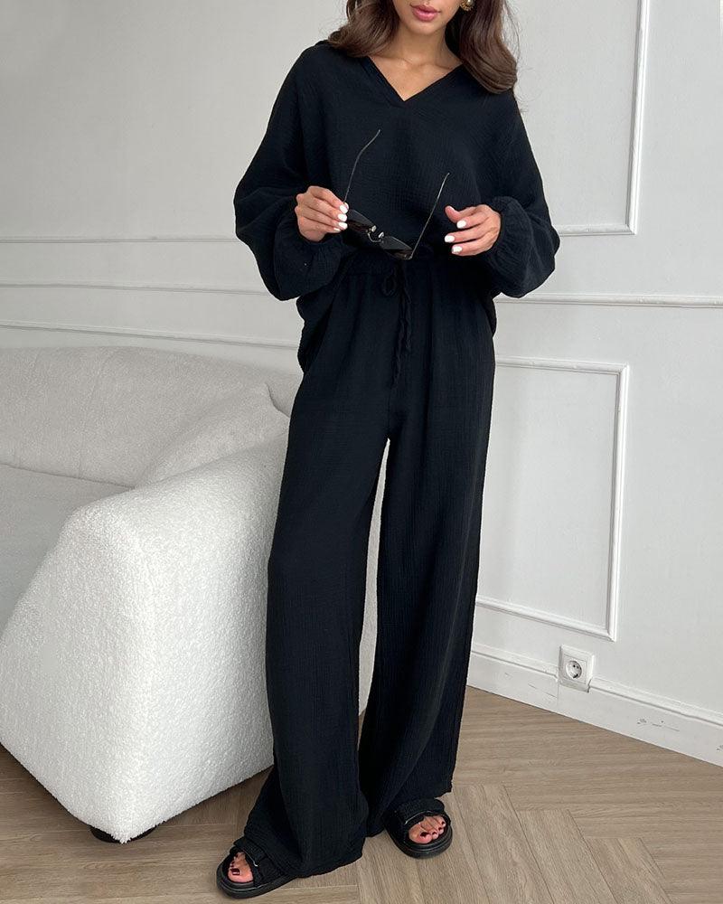 Autumn V-Neck Casual Set - Elena Harper