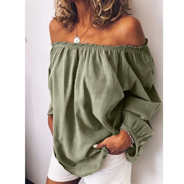 Women's Off Shoulder Blouse with Elegant Balloon Sleeves, view 8 - Elena Harper