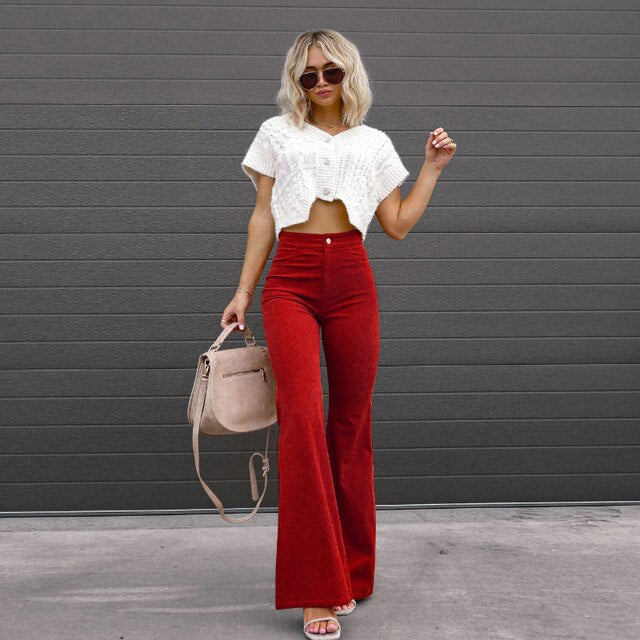 Ladies High-Waist Flared Pants – High-Waisted, Long Pants with Flared Legs