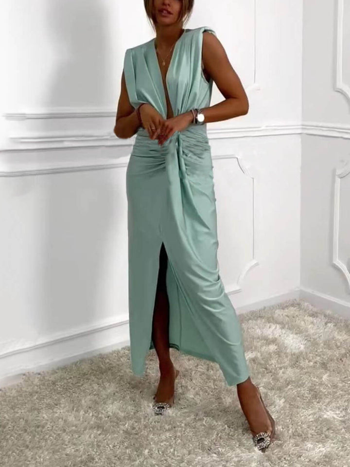 Marie feminine midi dress with V-neck, view 3 - Elena Harper