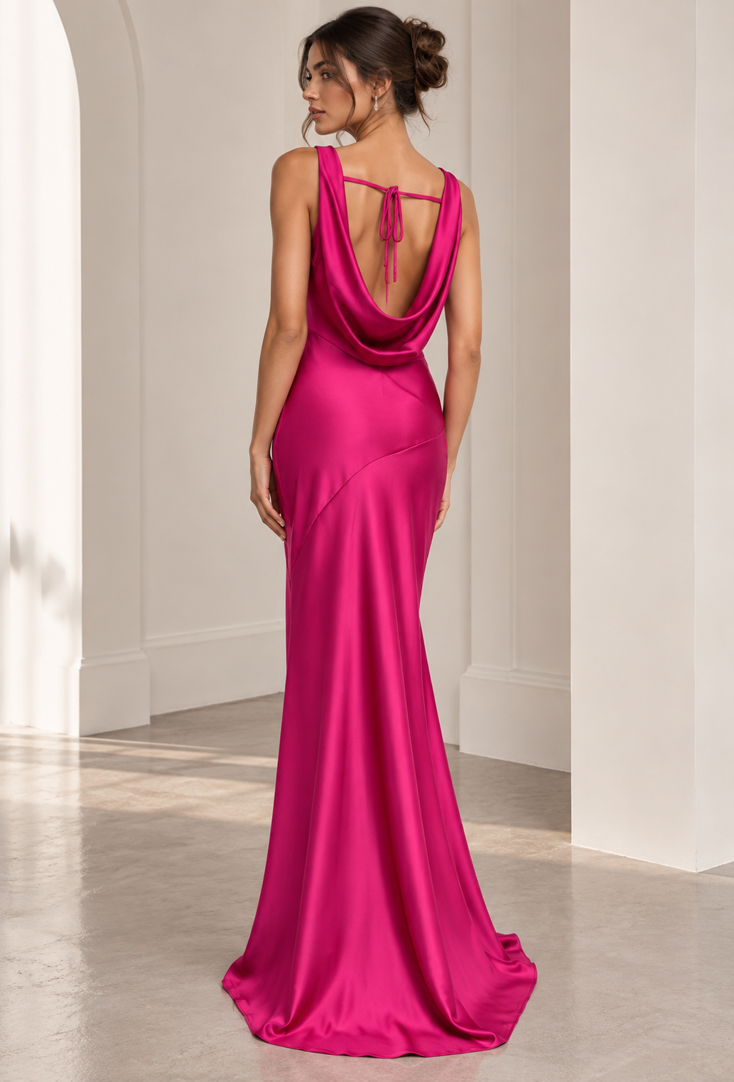 Women's Fuchsia Cowl Neck Maxi Wedding Guest Dress