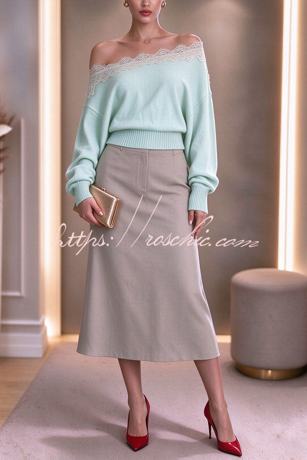 French Style Knit Lace Paneled One Shoulder Batwing Sleeve Loose Sweater