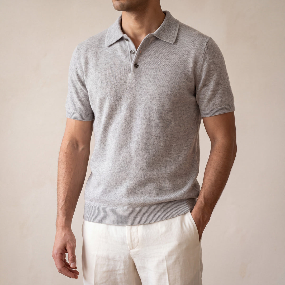 100% CASHMERE CLASSIC POLO SHIRT.