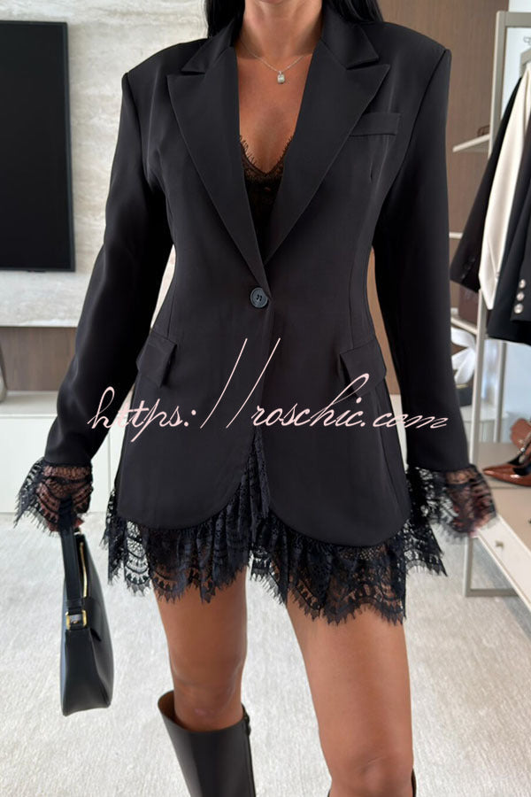 Danora Lace Trim Single-button Long Sleeve Lapel Blazer Mini Dress