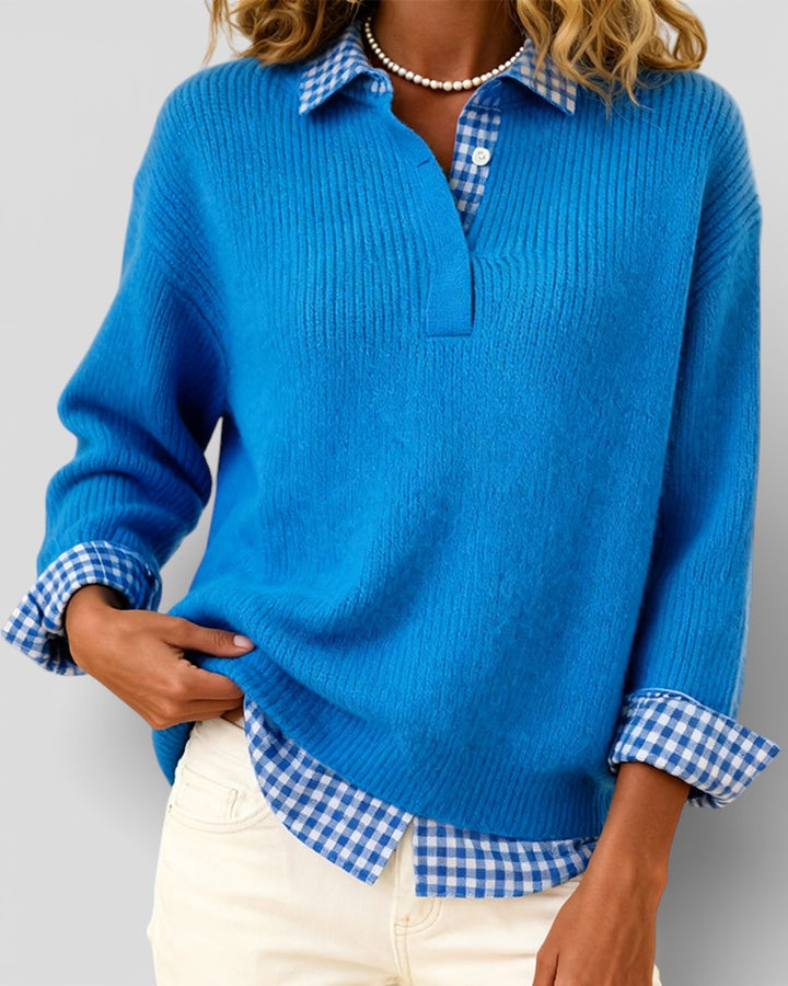Smart Knitted V-Neck Jumper, view 4 - Elena Harper