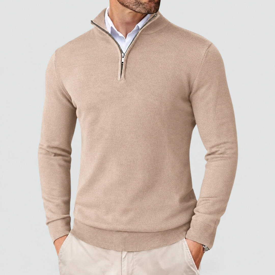 Men's Slim Fit Fine Knit Half-Zip Sweater with Mock Collar