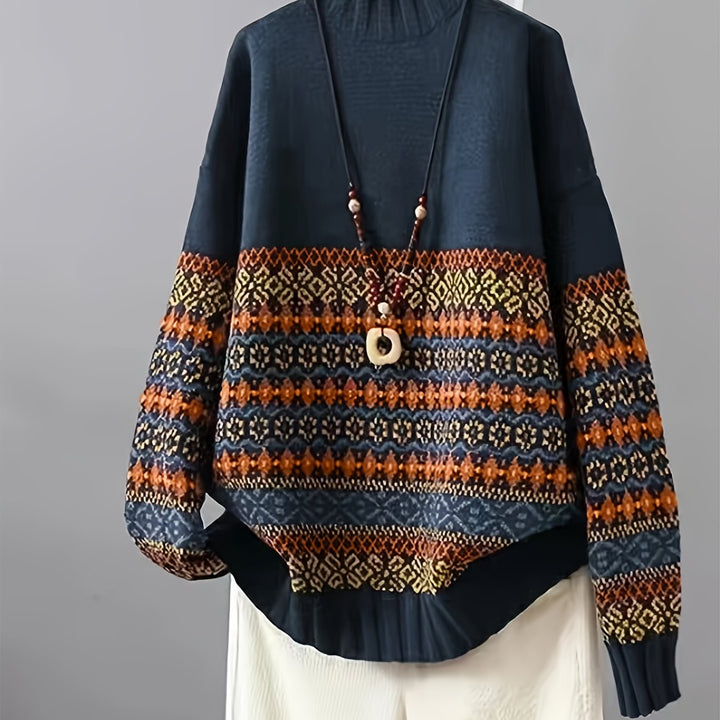 Thea Vintage Jacquard Loose-Fit Sweater - Elena Harper
