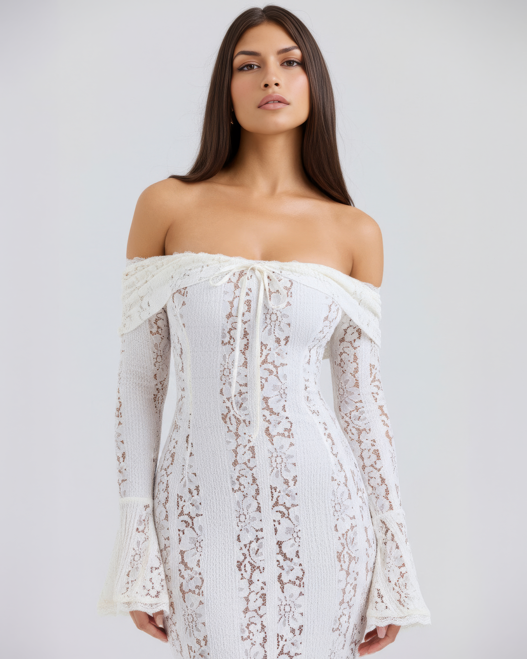 Women's Elegant Off-Shoulder Floral Lace Maxi Dress