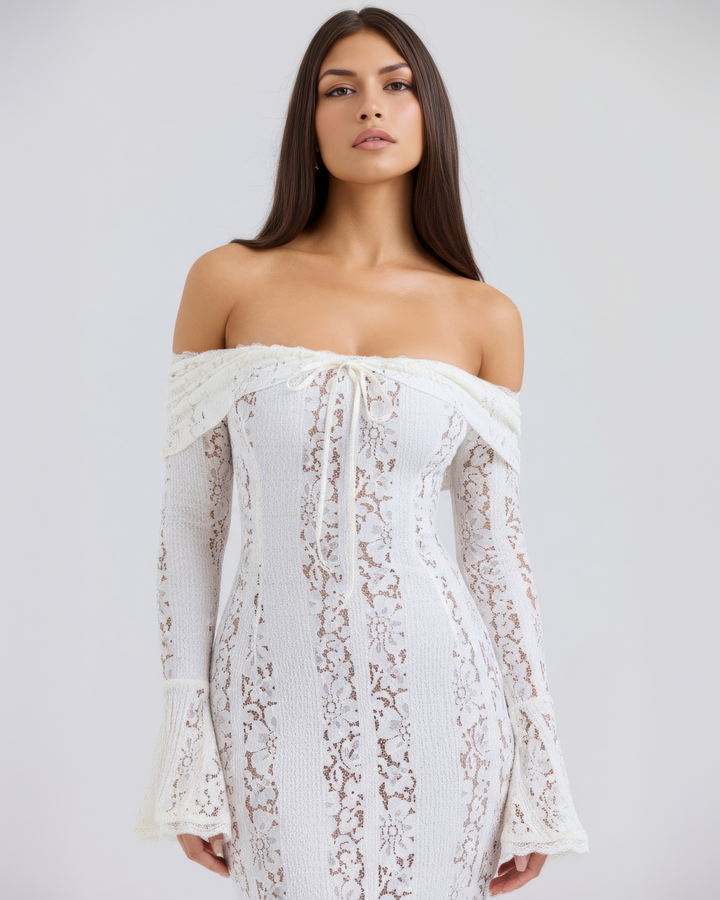 Women's Elegant Off-Shoulder Floral Lace Maxi Dress