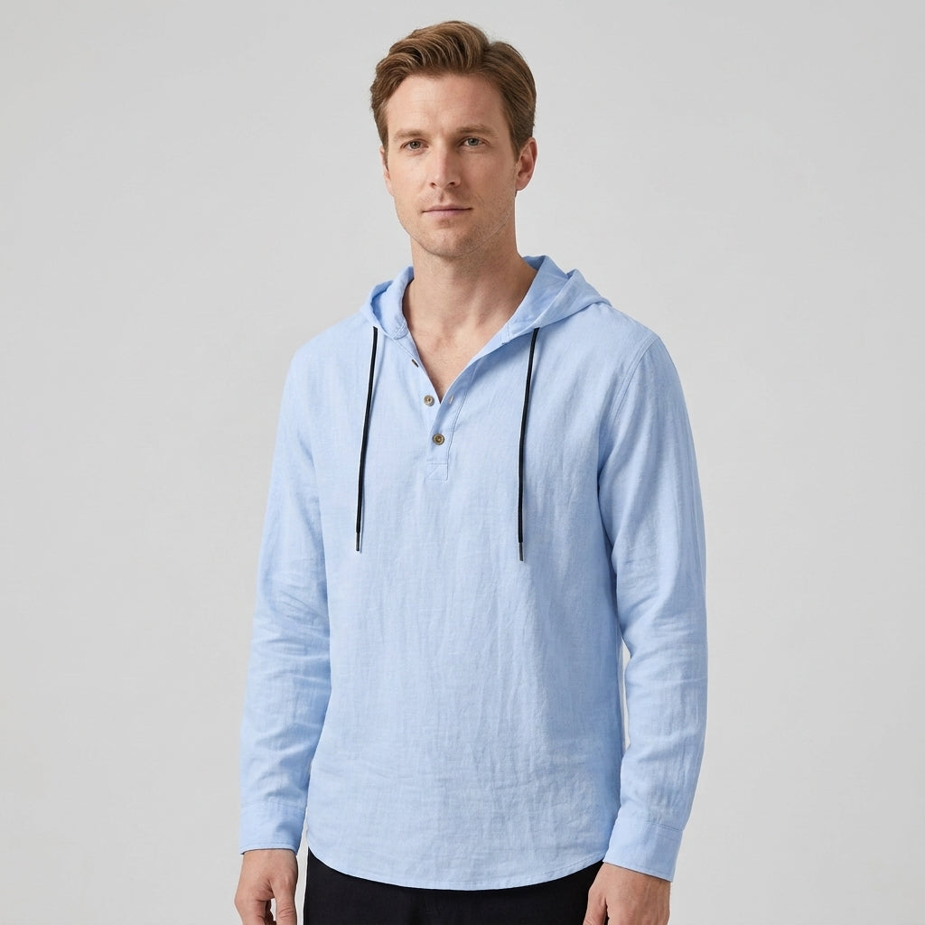 Men's Long Sleeve Hooded Henley Shirt