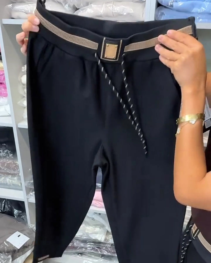Elegant Pants with Drawstring and Elastic Waist
