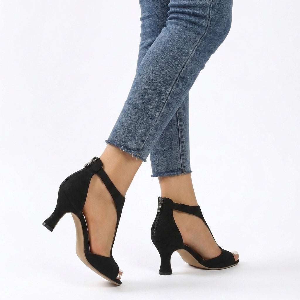 Black Orthopedic Heeled Sandals Comfortable Block Heel Summer