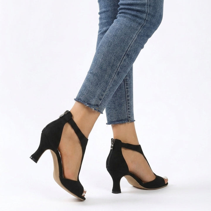 Black Orthopedic Heeled Sandals Comfortable Block Heel Summer