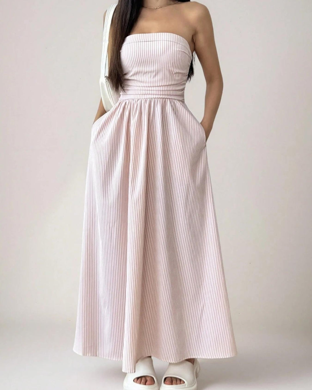 Summer Maxi Dress for Women Strapless with Pockets