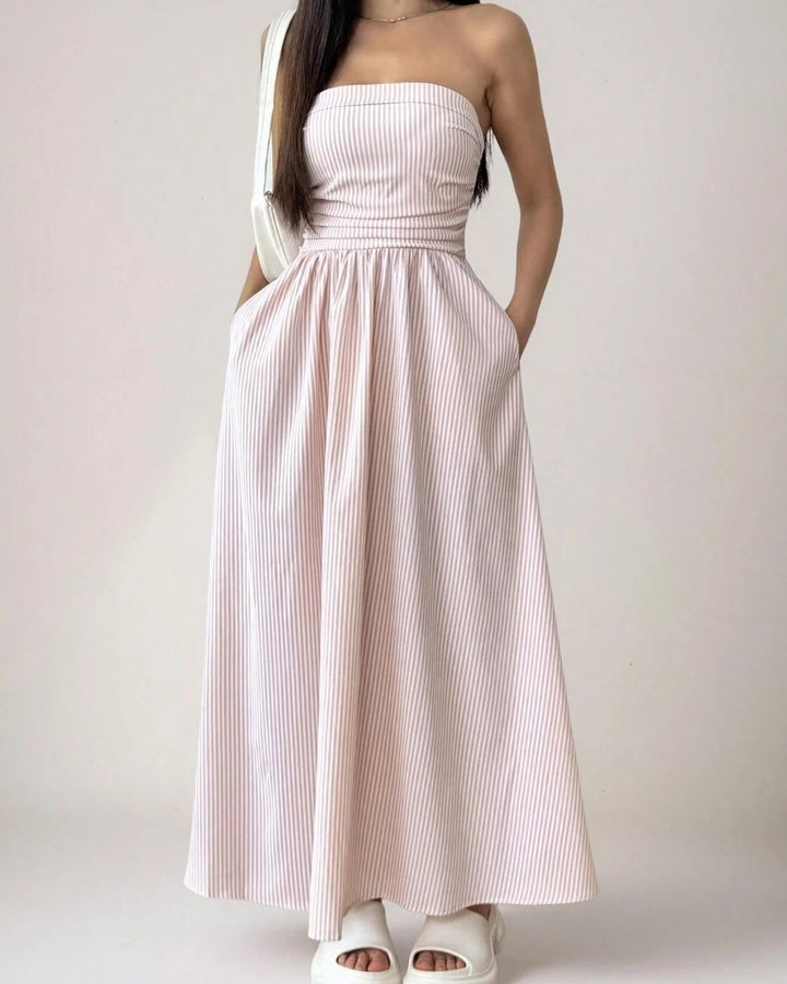 Summer Maxi Dress for Women Strapless with Pockets