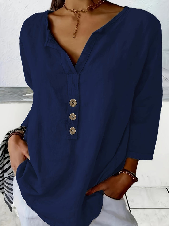 Harper™ - Relaxed V-Neck Blouse with Buttons