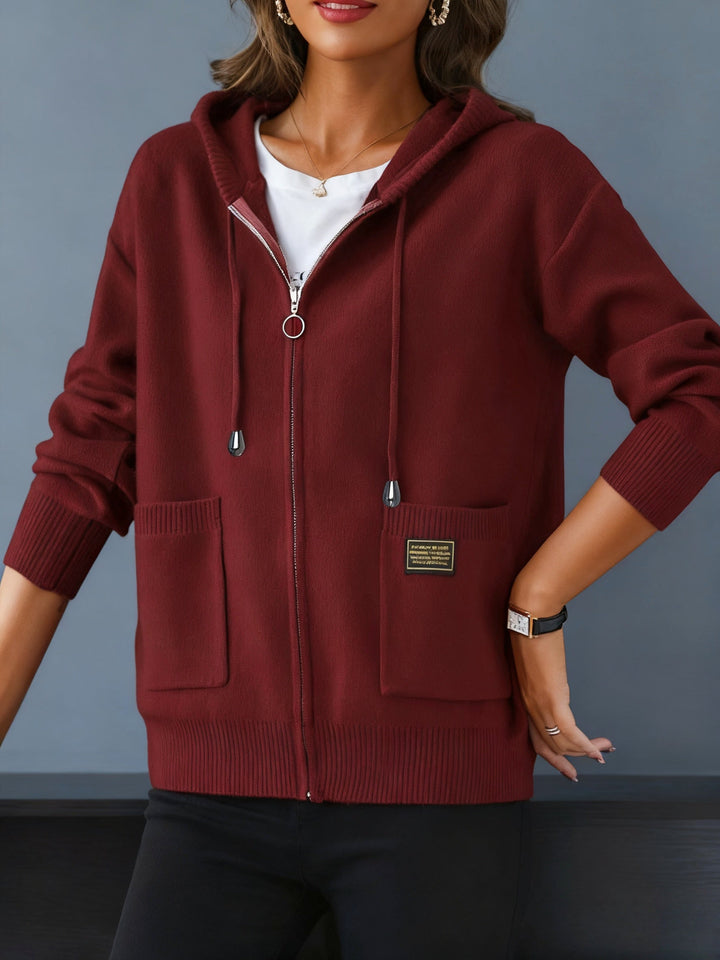 Rowena Cozy Zip-Up Hooded Cardigan, view 4 - Elena Harper