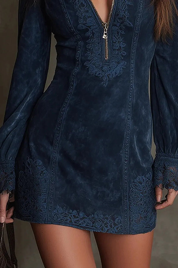 Elegant Embroidered Lace Patchwork Slim-fit Mini Dress