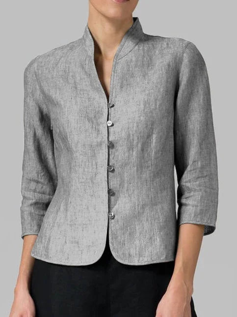 Button-Front 3/4 Sleeve Jacket for Women - Mandarin Collar