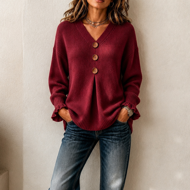Emily | Elegant and Comfortable Women's Knit Sweater with V-Neck