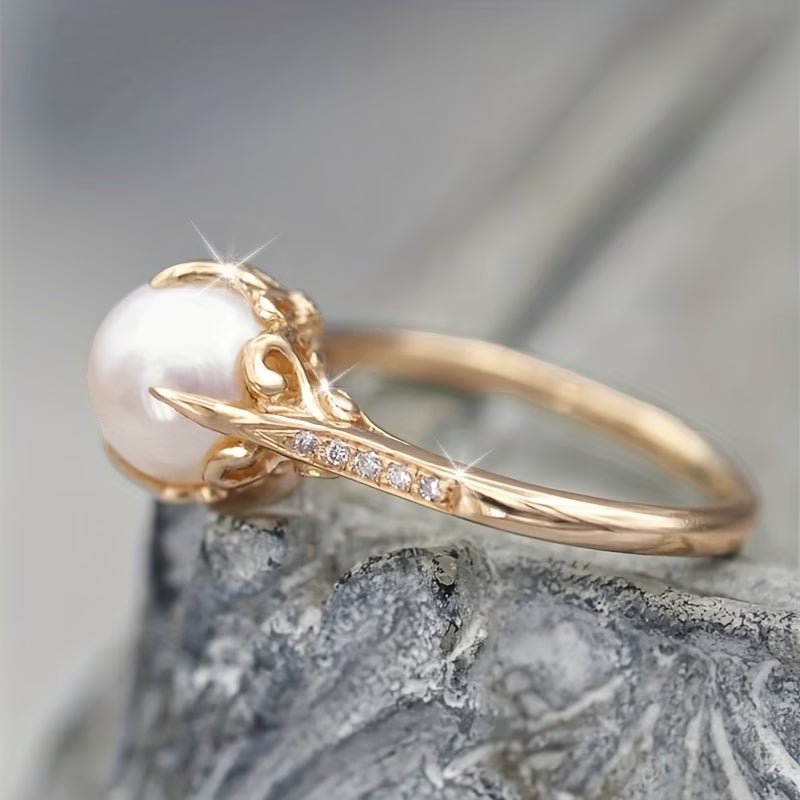Women's Delicate Pearl & Crystal Statement Ring
