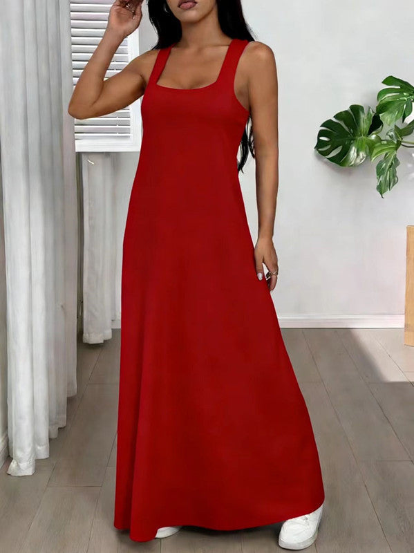 Long women's dress with a two-piece effect and side cutouts