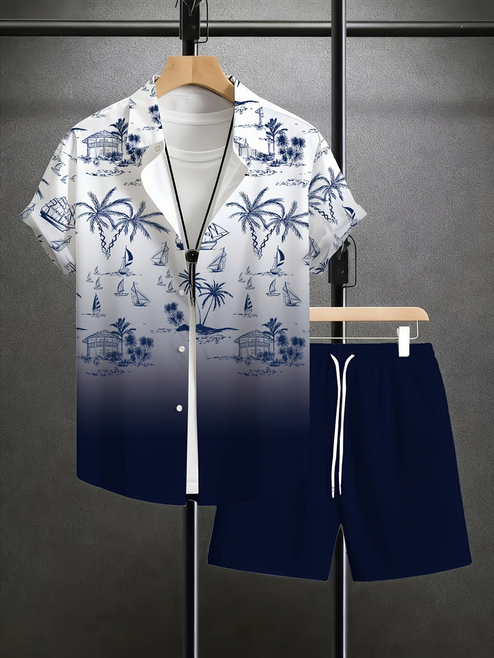 Garrett Coastal Print Shirt and Shorts Set, view 7 - Elena Harper