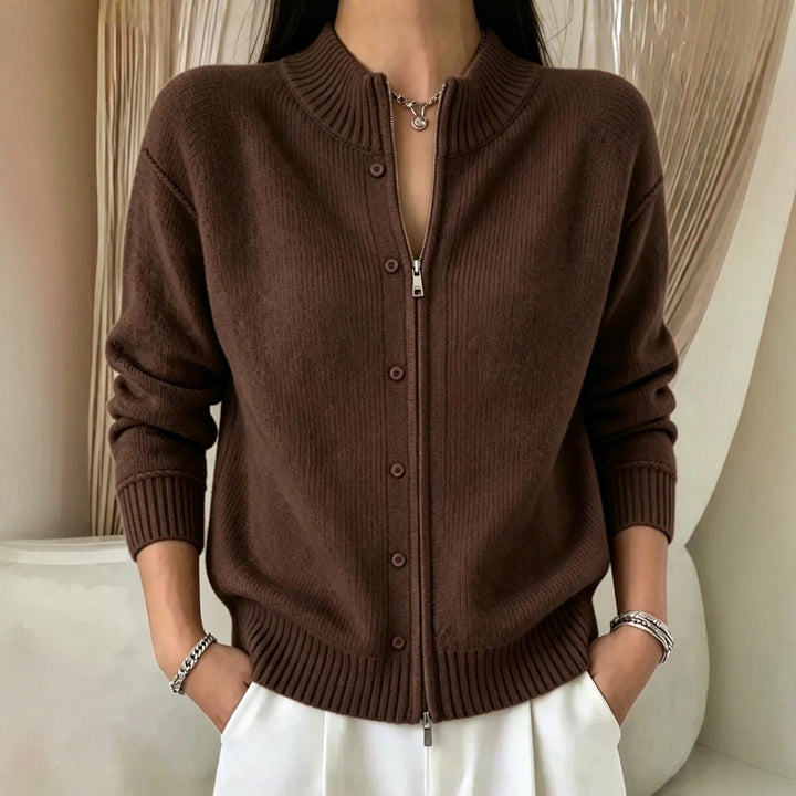 Women's Zip Sweater with Round Neck Soft and Practical, view 3 - Elena Harper