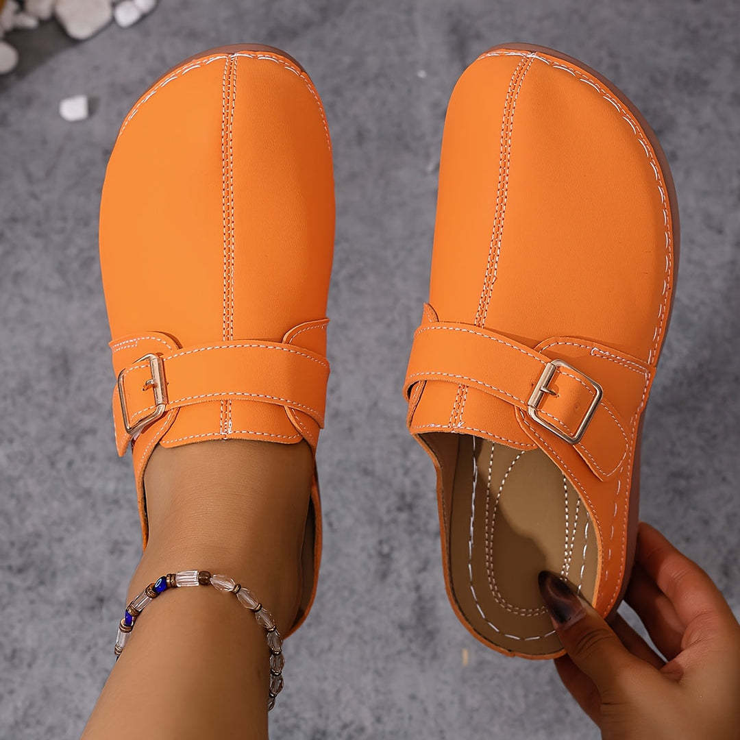 Zartha Lightweight Summer Slippers with Buckle Detail, view 6 - Elena Harper
