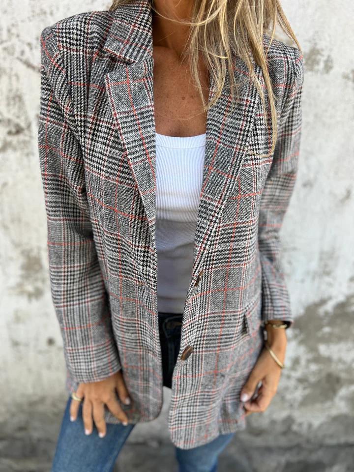 Women’s Oversized Button-Up Checkered Blazer