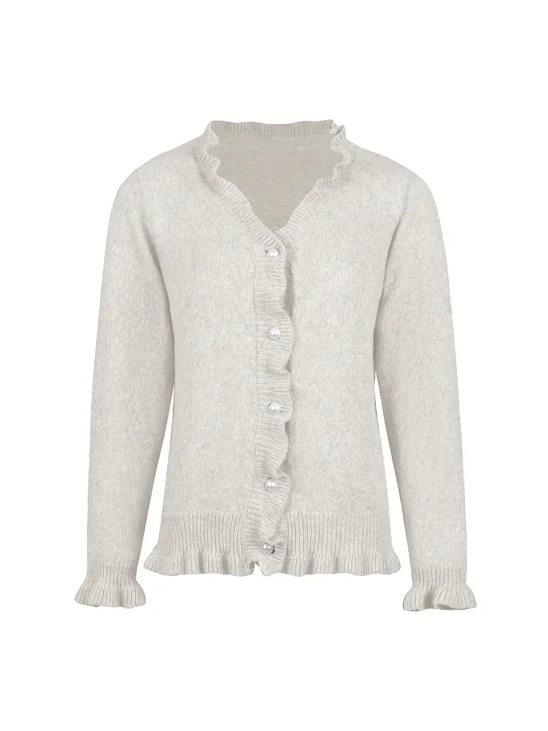 Hanifa Elegant Knit Cardigan with Buttons, view 4 - Elena Harper