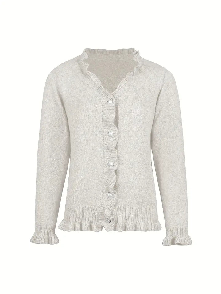 Hanifa Elegant Knit Cardigan with Buttons, view 4 - Elena Harper
