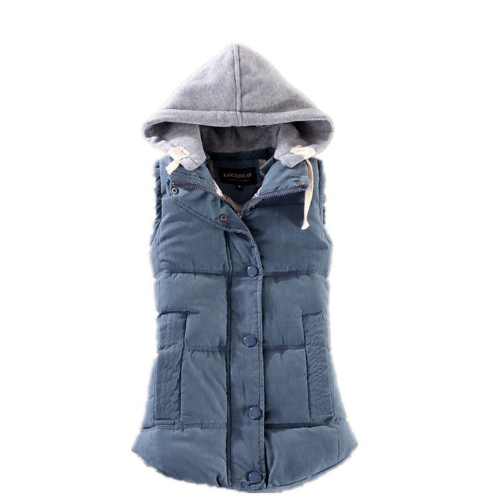 Women's Tailored Thermal Vest with Hood and Snap Button Placket