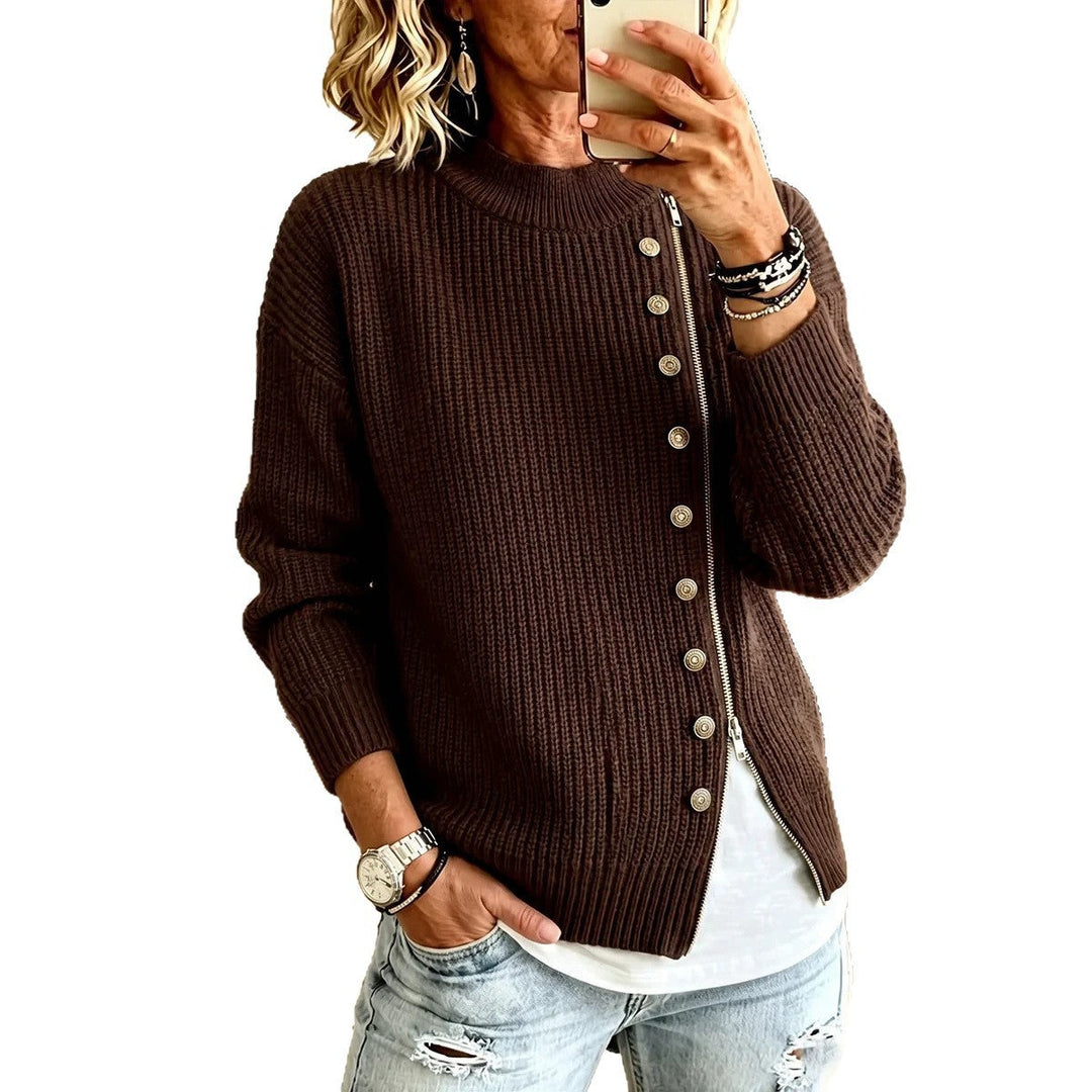 Women's Ribbed Sweater with Asymmetrical Zip – Modern and Comfortable