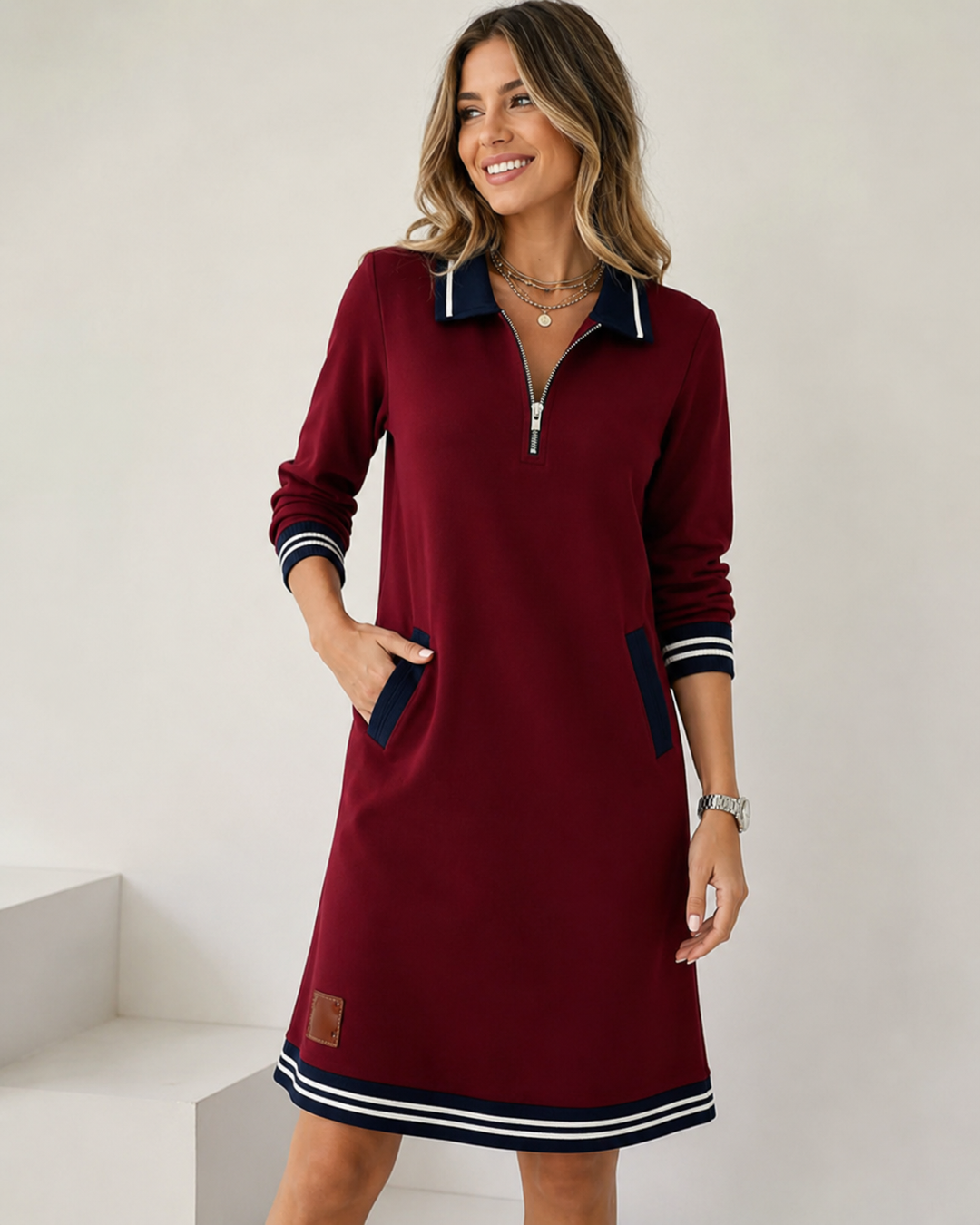 Elina™ | Belly-Covering Polo Dress with Zipper